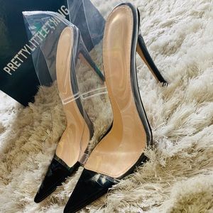 Clear, Black Toe Heels